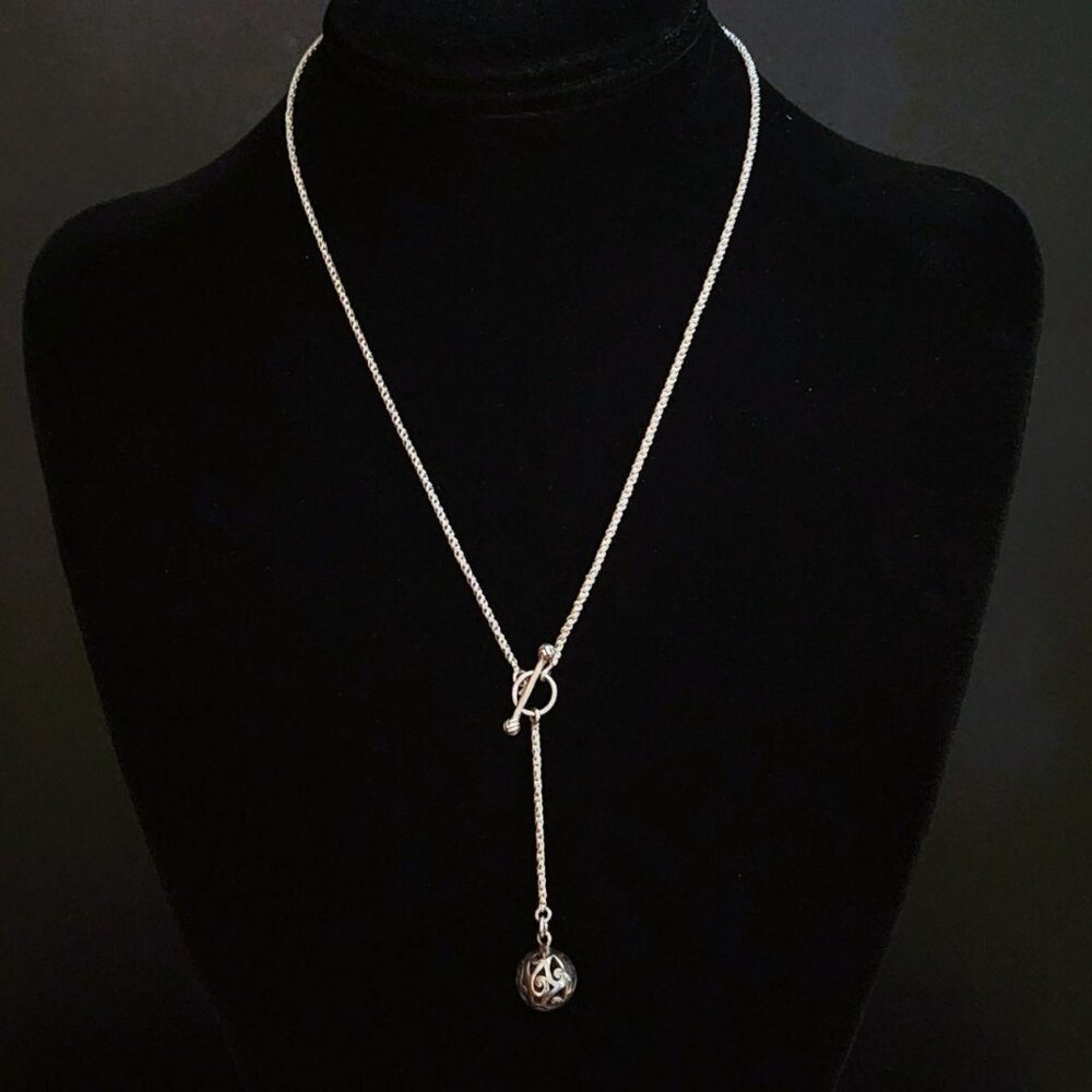 Vintage Silpada Sterling Silver Delight Filigree Ball Drop Lariat Necklace - Picture 2 of 7